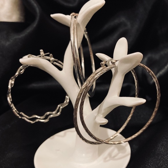 Jewelry - 3 Pair New Silver toned Hoop Earrings